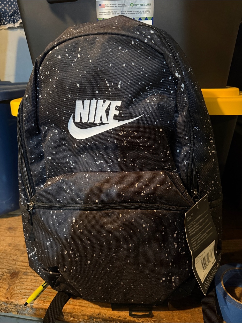 Nike Black Speckle Print Backpack with White Logo - Picture 2 of 5